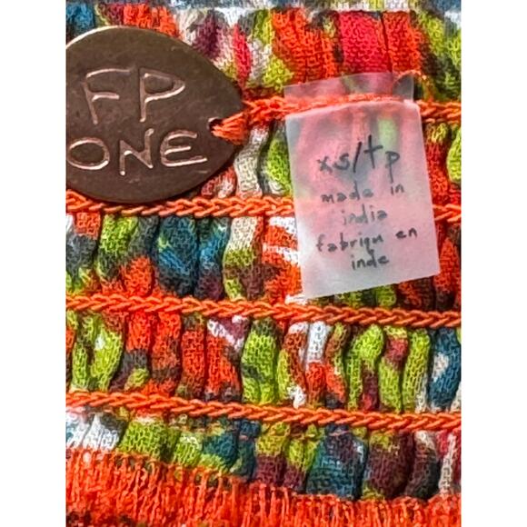 NWOT Free People Orange Multi Floral Tiered Baby Doll Blouse Extra Small - Picture 13 of 15
